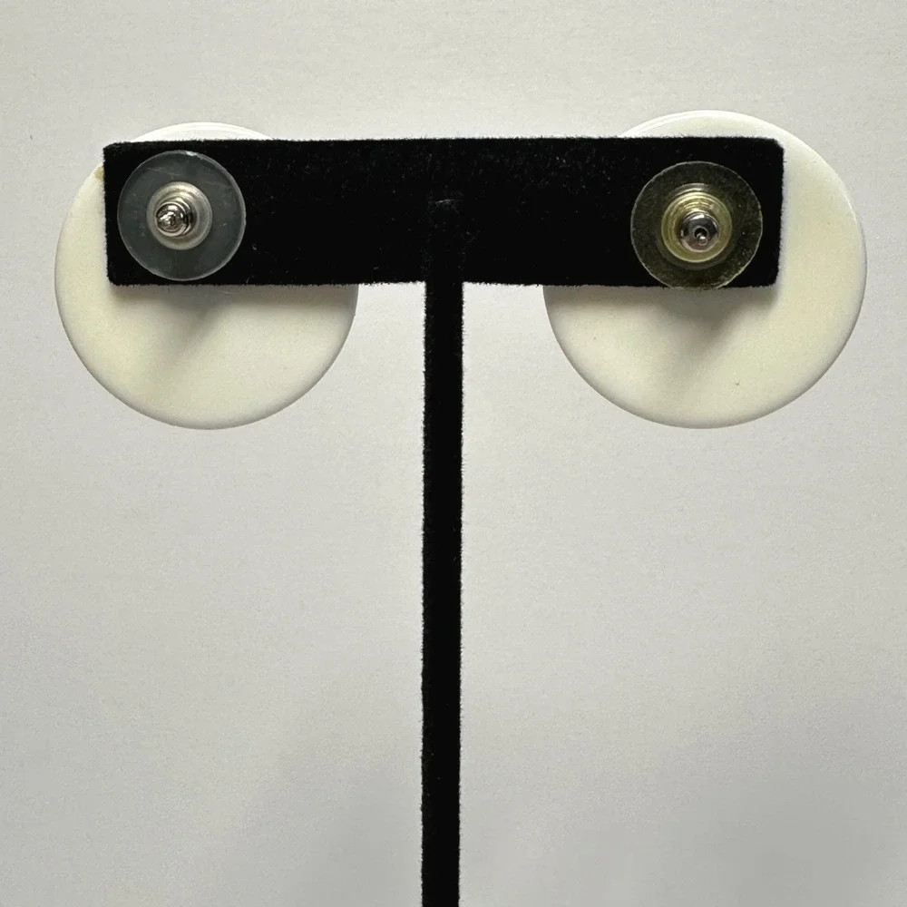 Black White Geometric‎ Earrings Round Stud Mod Minimalist Retro